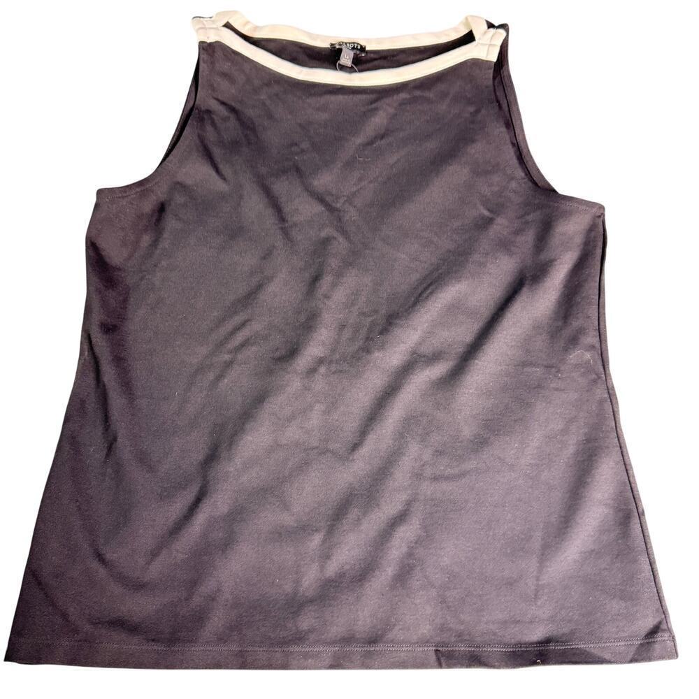Talbots Women's Petites sz Large Black w/white trim Boat Neck Tank Stretch NWT